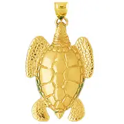 14K Gold 40MM Long Sea Turtle Pendant