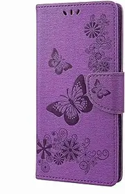 Samsung Galaxy A15 Case Wallet Flip Shockproof Floral Butterfly PU Leather Phone Case Magnet Stand Card Holder Silicone Bumper Case for Samsung Galaxy A15, Purple