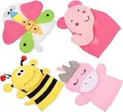QUMIIRITY 4Pcs Cartoon Bathing Gloves for Comfortable Body Shower Mitts Unique Design for Deep Cleaning Fun Attractive for Bath and Skin Care