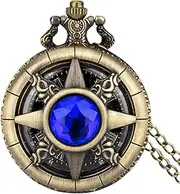 [Generic] Vintage Pocket Watch | Hand Winding Gemstone Pocket Watch with Chain - Vintage Necklace Clock Pocket Watch for Home Decor, P5029, Refer to description, Unisex