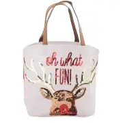 NWT Oh What Fun Sequin Reindeer Jute Tote Bag