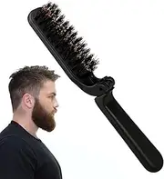 Boar Bristle Beard Brush - Boar Bristles Foldable Hair Comb Pocket Size,Collapsable Pocket Hair Brush for Men, Portable Hair Styling Tool for Grooming Mustache Beard Detangling Yongbao