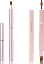 2 Pack Retractable Double-Ended Lip Brush for Lipstick, Gloss, Liner - Portable Travel Makeup Brush With Cap for Balm Application