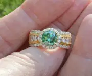 1.5Ct Genuine Green Moissanite Men's Halo Wedding Ring 925 Sterling Silver