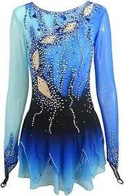 [LIUHUO] Figure Skating Dress Girls Teens Blue Ice Skating Competition Pole Dance Costumes