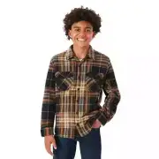 Members Mark Boy’s Shacket Sherpa Lined Shirt Jacket Brown Plaid, L or XL - NEW