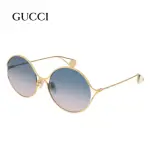 【GUCCI 古馳】簡約金屬圓框籃紫色漸層鏡片太陽眼鏡(GG0253SA-003)