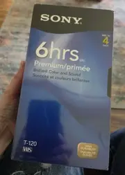 Sony T-120 Premium Blank VHS VCR Tapes 6 Hours 4 Pack New Sealed Recordable