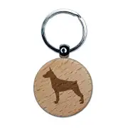 Miniature Pinscher Min Pin Dog Solid Engraved Wood Round Keychain Tag Charm