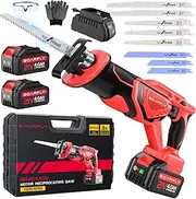 Reciprocating Saw Cordless - Upgraded Powerful Brushless Motor Cordless Saw, 3500 SPM, 21V with 2 x 4.0Ah Battery, 8 High-Performance Blades for Superior Cutting in Wood/Metal/PVC