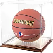 Acrylic Clear Basketball Display Case with LED Light,UV Protected Basketball Stand Box,Solid Wood Base,Wooden Basketball Stand for Autographed Ball & Memorial Gift
