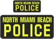 NORTH MIAMI BEACH POLICE EMB PATCHES 4X10 AND 2X5 HOOK ON BACK YELLOW ON BLACK