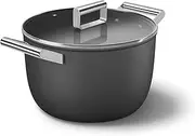 [Smeg] CKFC2611BLM Casserole Pan 26cm and Lid Black, Non-Stick, Aluminium, Patented Base