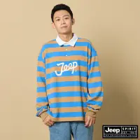 在飛比找Yahoo奇摩購物中心優惠-JEEP 男裝 LOGO撞色條紋長袖POLO衫-藍色