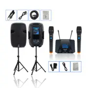 Dual 12" 2000W Powered PA Active Speakers W/ Stands 2CH Wireless Handheld Mic