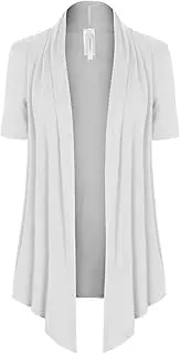 [MixMatchy] Women's [Made in USA] Solid Jersey Knit Short Sleeve Open Front Draped Cardigan (S-3XL)
