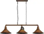 LEDSone Industrial 3 Way Vintage Retro Style Steampunk Pipe Light Bar with Lamp Shade Pendant Light Fitting Metal Pipe Lighting Ceiling Light