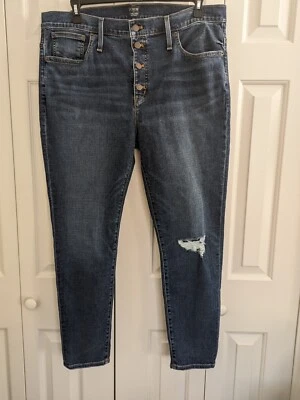 J CREW Jeans Womens 34 Toothpick Button-Fly Skinny NEW Raw-Hem Stretch