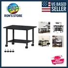 Compact Under-Desk Printer Table with 2-Tier Storage - Modern Industrial Design
