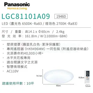 ☼金順心☼專業照明~原廠保固 Panasonic 國際牌 LED LGC81101A09 68W 遙控吸頂燈