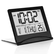 Betus Digital Travel Alarm Clock - Foldable LCD Clock - Compact Desk Clock Black