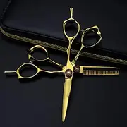 Hair Cutting Scissors, 5 Inch Professional JP 440c Steel Scissor Gold Hair Scissors Haircut Thinning Barber Tools Cutting Shears Hairdressing Scissors Set