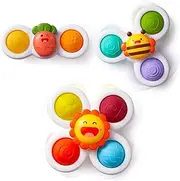 LiKee Strong Suction Cup Fidget Spinnerz Sensory Bath Toys for Baby 12 18 Months Airplane Car Travel Table & Window Toys for 1 2 Years Old Toddler Boys and Girls (Sun)