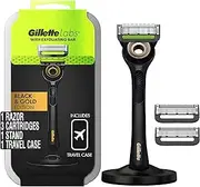 Gillette Razor for Men with Exfoliating Bar Gold Edition by GilletteLabs, Includes 1 Handle, 3 Razor Blade Refills, 1 Travel Case, 1 Premium Magnetic Stand, 3 Piece Set