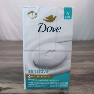 6 Dove Beauty Bar Soap Sensitive Skin Moisturizer, Unscented 3.75 oz Each
