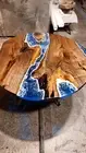 Ocean Epoxy Round Table, Epoxy Walnut Wood Table, Home Patio Table Top 24"x24"