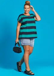 [Virtuelle] Taking Shape Cotton Tie Denim Short Size 16 in Light Blue Denim - Plus Size Women's Clothing Light Blue Denim