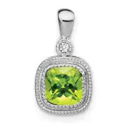 Solid 14k White Gold Cushion Simulated Peridot and CZ Pendant