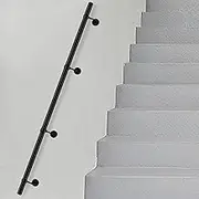 Stairs Handrail Black - Complete Kit, Baluster Wall Mounted Non-Slip Grab Bar, Metal Wrought Iron Railing Dalvanized Round Pipe Banister for Home Indoor Decor Rails(10ft/300cm)