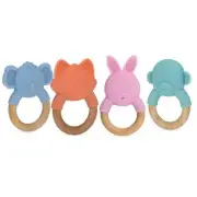 Nuby Wood & Silicone Animal Head Natural Teether Ring - Fun & Easy to Hold