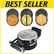 Silver Stainless Steel 360° Rotating Waffle & Egg Maker with Cooking Indicators