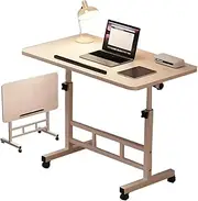Mobile Overbed Table with Wheels, Adjustable Height Bedside Table, Portable Foldable Standing Table, Computer Laptop Cart for Working Studying Reading