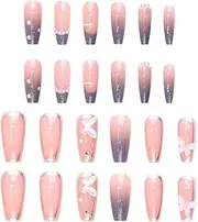 jamgeery Nails with Bows, Pearl Chain Press on Nails - Women Hand Beauty, Fake Fingertip, Removable Glue on False Accessories for Home School