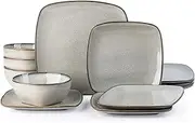 [AmorArc] Ceramic Dinnerware Sets for 4, 12 Pieces Square Handpainted Plates and Bowls Set, Chip and Scratch Resistant Stoneware Dishes Set, Dishwasher & Microwave Safe, Reactive Glaze