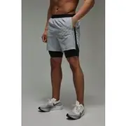Mens Grey Man Active Stretch 2 in 1 5inch Grid Short