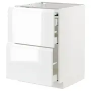 METOD / MAXIMERA bc w pull-out work surface/3drw, white/Voxtorp high-gloss/white, 60x60x80 cm