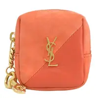 在飛比找PChome24h購物優惠-YSL 669964 金屬LOGO方形絨布拼接鑰匙圈零錢包.