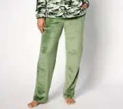 MUK LUKS Size SMALL Textured Sherpa Straight Leg Lounge Pant ARMY GREEN A625607
