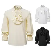 Prince Knight Ritter Gentleman Outlander Retro Vintage Punk Gothic Medieval Renaissance 17th Century Blouse / Shirt Cosplay Costume Men's Embroidered Flounced
