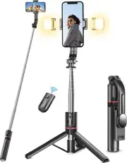 Selfie Stick Tripod with Light, 113cm Extra Long Selfie Sticks with Wireless Re