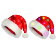 Christmas Adults Kids Plush Santa Hat LED Christmas Cosplay Light-up Hat Party