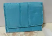 Vintage Light Blue Tri-Fold Wallet Polyester Credit Cards Cash Coin Zipper NWT