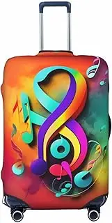 [CADREWY] Colorful Musical Notes Print Travel Suitcase Cover Luggage Protector with Elastic Anti Scratch for Carry On, Black, Small