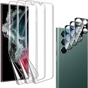 [3+2Pack] for Samsung Galaxy S22 Ultra Screen Protector, Areaphmet 3 Pack Soft TPU Film with 2 Pack Camera Lens Protector [Fingerprint Compatible] 3D Curved Max Coverage, HD Screen Protector for Galaxy S22 Ultra
