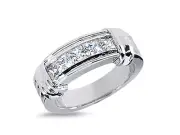 5Stone 0.90ct Diamond Wedding Band Ring 14k White Gold Princess G SI1 Channel