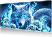 DHYYDSQZ Playmat for MTG, Game Play Mat with Zones for MTG TCG Card Game Playing 24 x 14 inches Trading Card Game Playmats Non-Slip Rubber Base and Stitched Mousepad Desk Mats, White Wolf Roses